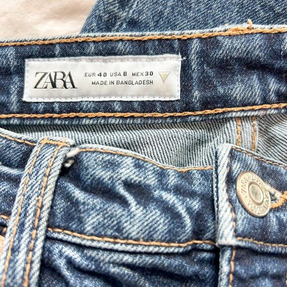Zara TRF Flared Cropped High Waist Jeans Dark Wash Raw Hem Women’s Sz 8 - Picture 4 of 6